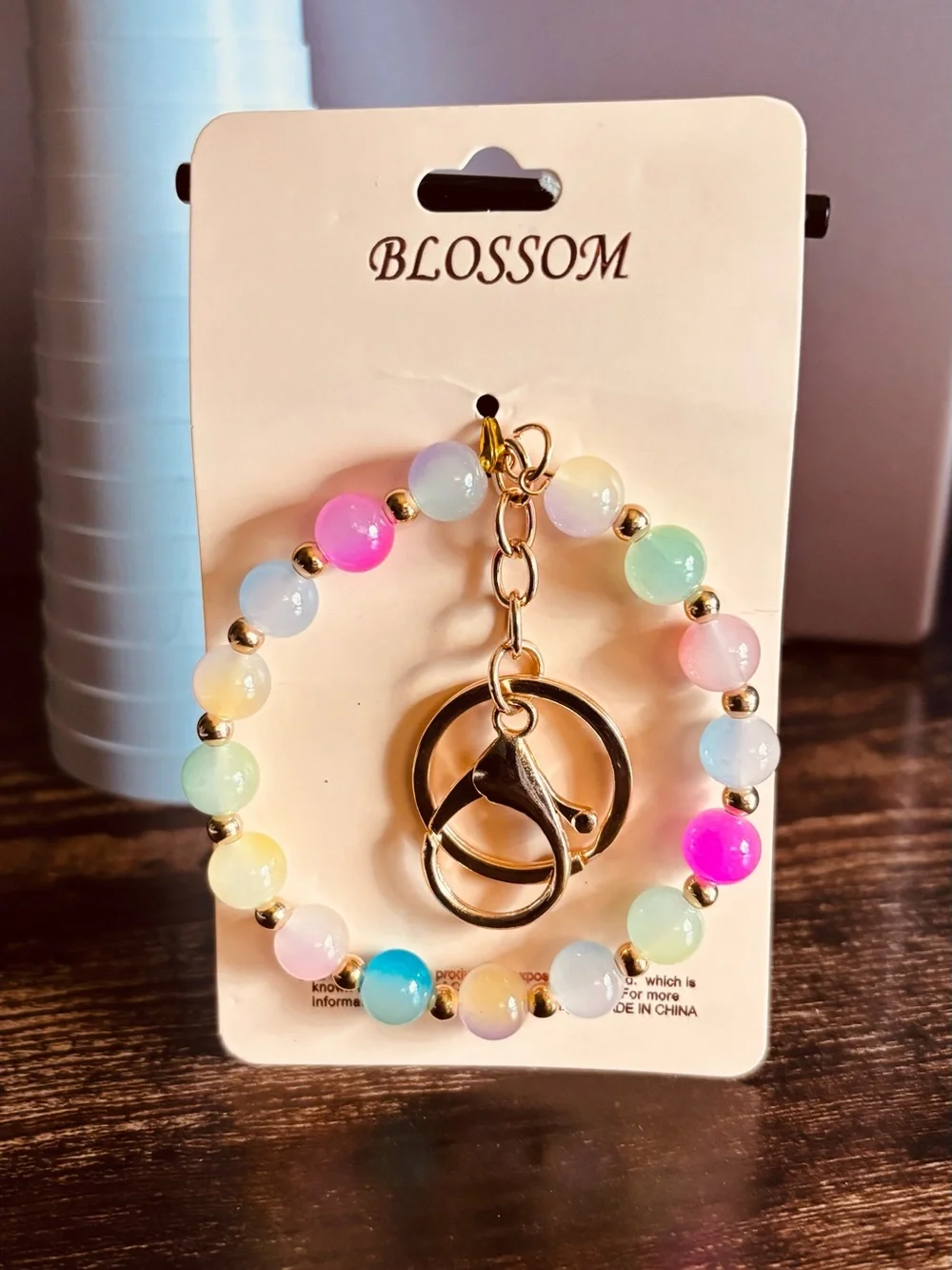 Pastel Beaded‎ Wristlet Bracelet Keychain